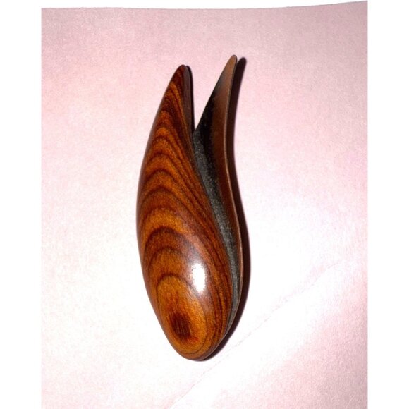 Vintage Wooden & Copper-Tone Brooch Flame Design Handcrafted Accent Piece - Picture 6 of 10